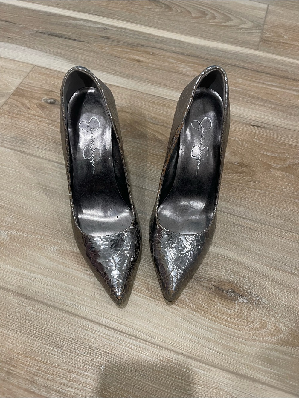 Jessica Simpson Metallic Pewter Pointed Toe Pumps